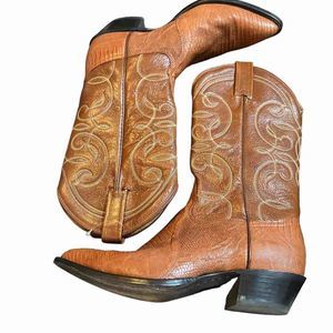 Tony Lama Men’s Brown  brandy and Tan Smooth Teju Lizard Exotic Cowboy Boots / S